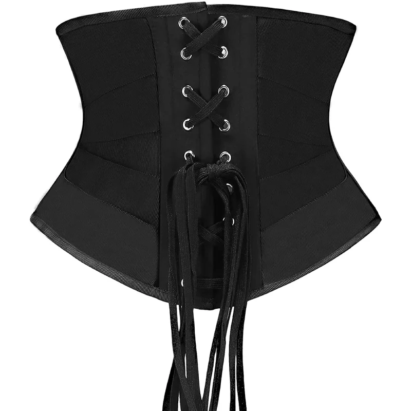 Women 8 Steel Boned Jet Ribbon Corsets Short Torso Underbust Waist Training Hourglass Tummy Control Body Shaper