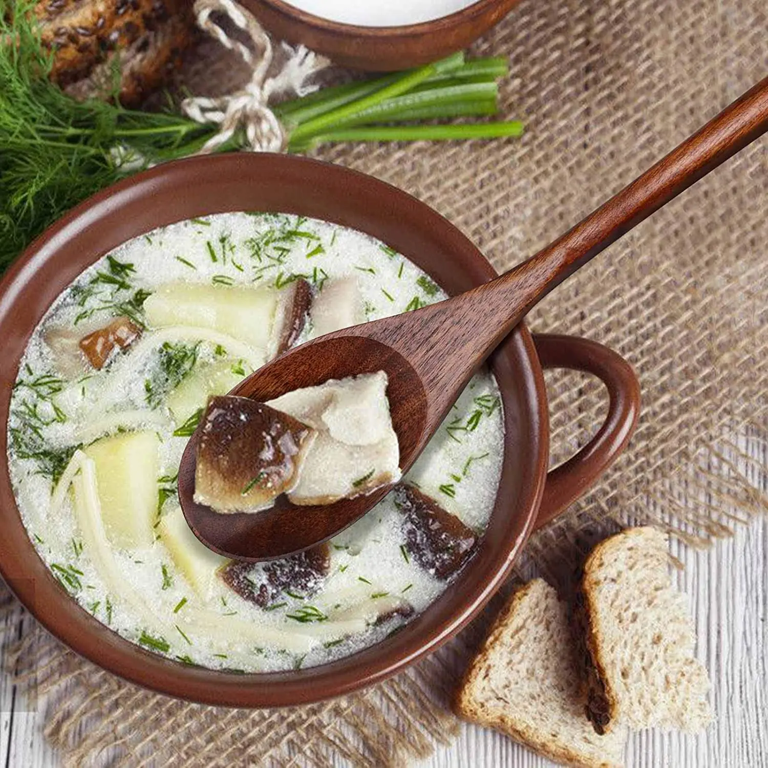 SLT New  Wooden Spoons and Forks  Wooden Tableware  Kitchen Flatware for Food Desserts Soup Salad Fruit