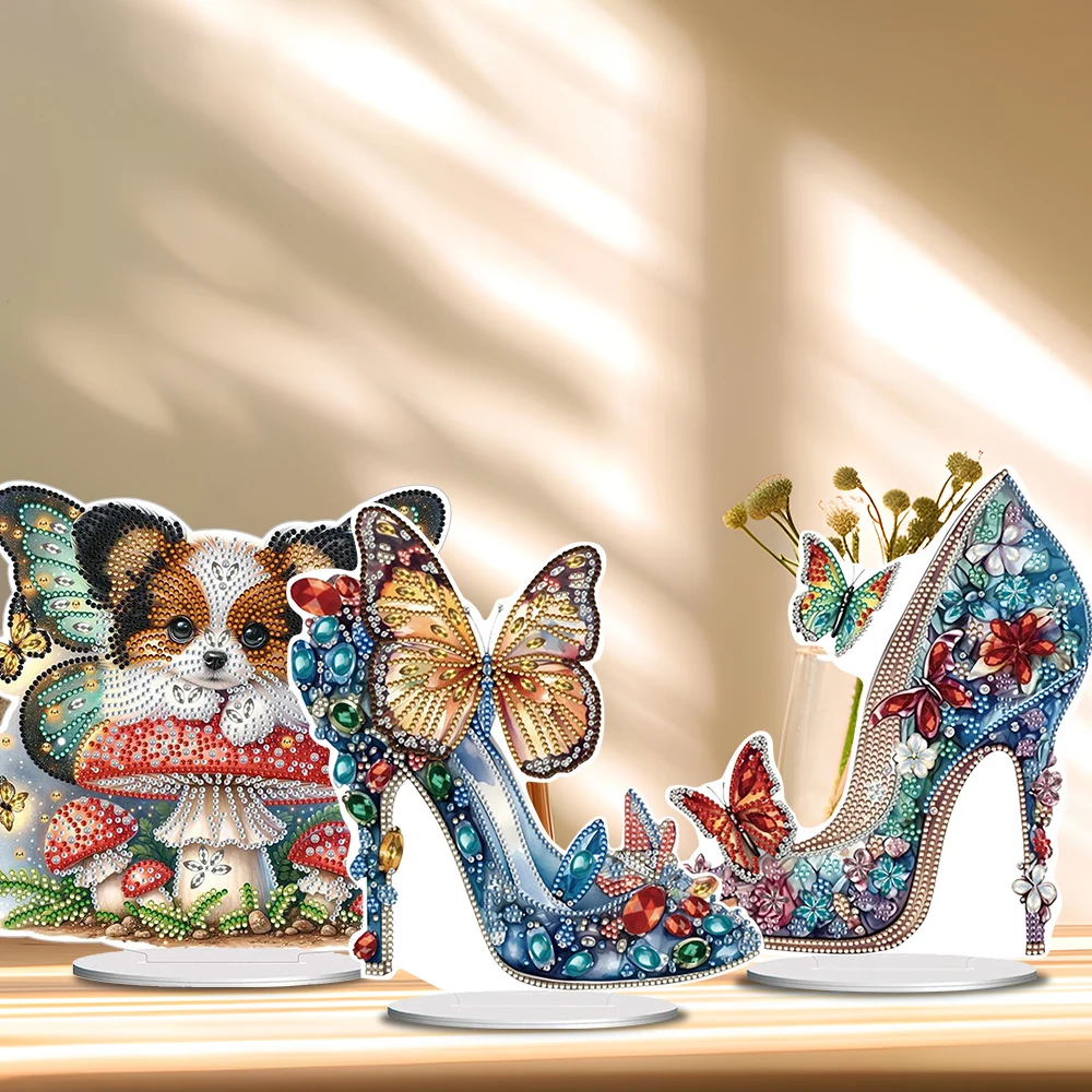 Gemstone High Heels Diamond Painting Ornaments Table Acrylic 5D DIY Art Jewelled Heels Desktop Decor