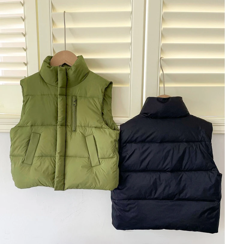AA15 Custom Stand Collar Sleeveless Kids Puffer Vest Waistcoats Baby Winter Down Vest Thickened Jacket Coat
