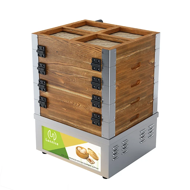 Lonnice RTS 6 Layers Commercial Restaurant 1700W Food Steamer Machine Detachable Wooden Steaming Pot For Frozen Food Bun Dim Sum