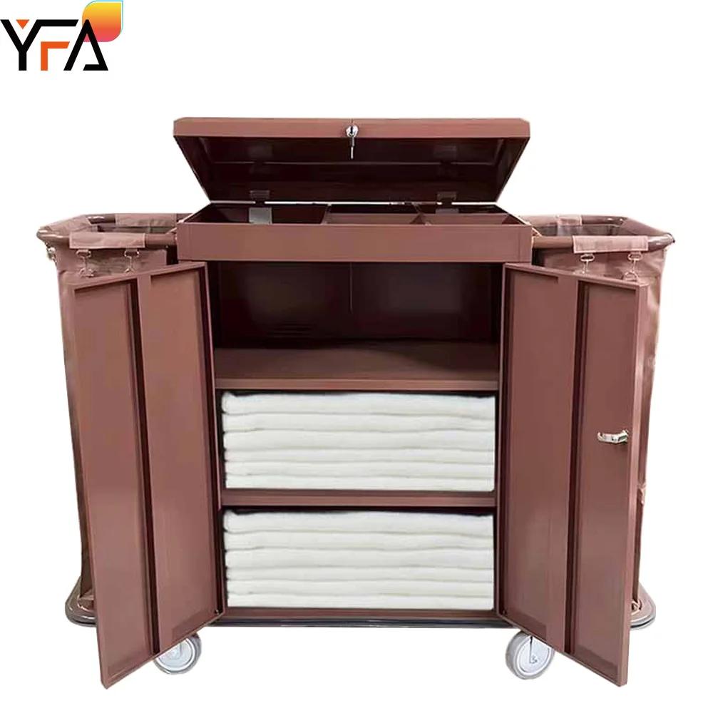 Factory Large Hotel Double-sided Guest Room Work Trolley with Door and Lock,housekeeping Cleaning Service Cart,linen Trolley