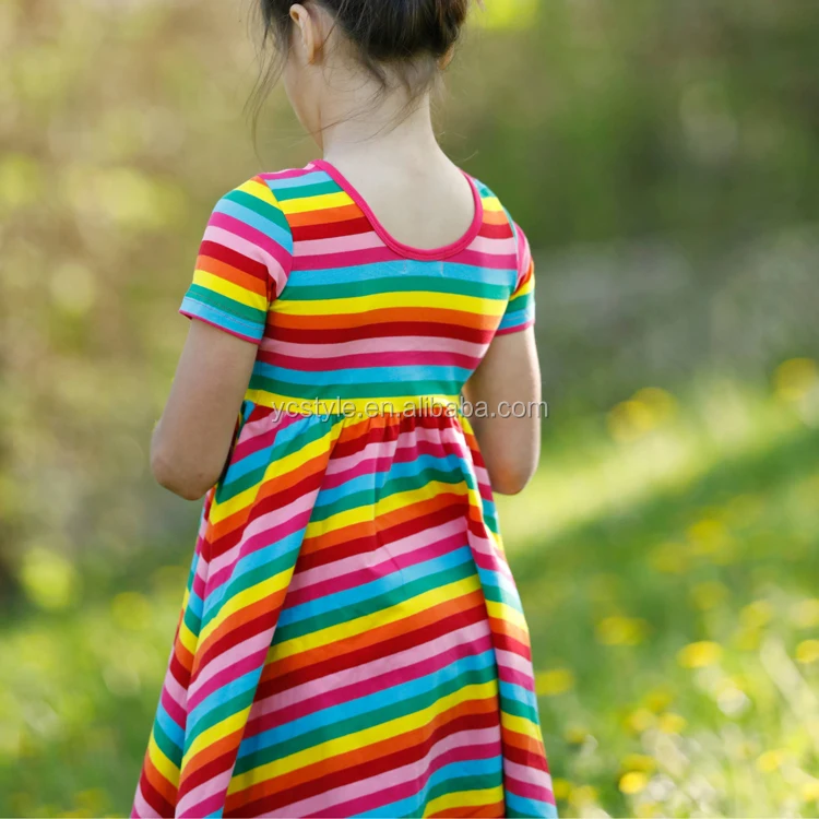 Cheap Prices Boho Design Rainbow Print Baby Girls 100 Cotton Dresses