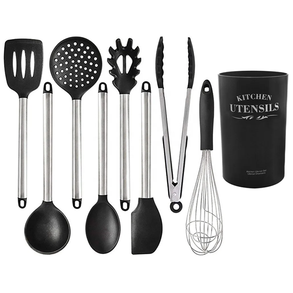 9pcs Nonstick Silicone Kitchen Utensil Set With 430 Stainless Steel Handle