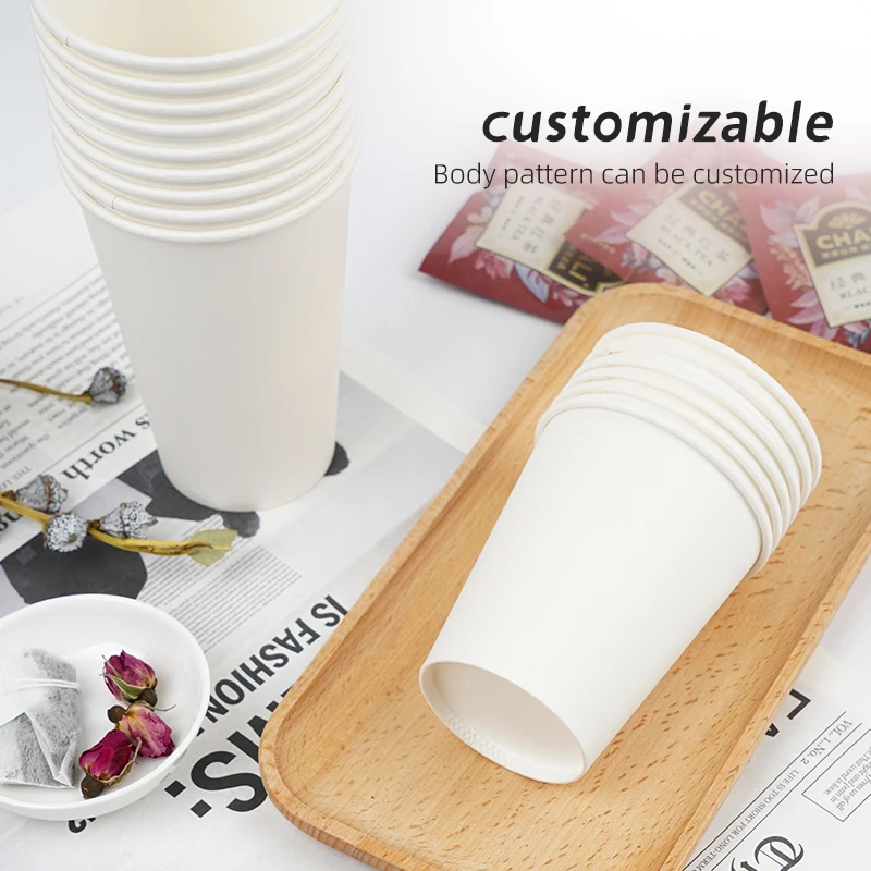 Custom Logo Food Grade Recyclable Disposable Kraft Cups 6oz / 8oz / 12oz / 16oz / 20oz  Hot Cafe Coffee Paper Cup with Lid