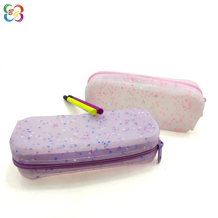 Custom Transparent Silicone Pencil Case Cute School Kids Glitter Pencil Pouch for Carrying Pencils and Stationery