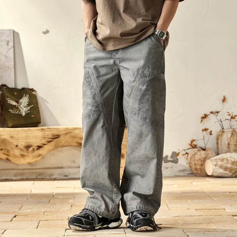 NIUKAAO American trend heavy washing wide leg overalls men and women 2024 new loose 100 straight leg leisure pocket dirty pants