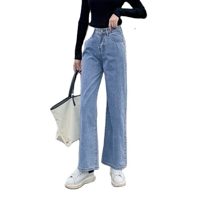 Wholesale Customized Good Quality Fashion Vintage High waist Polyester Wide Leg Jeans Ladies Pant