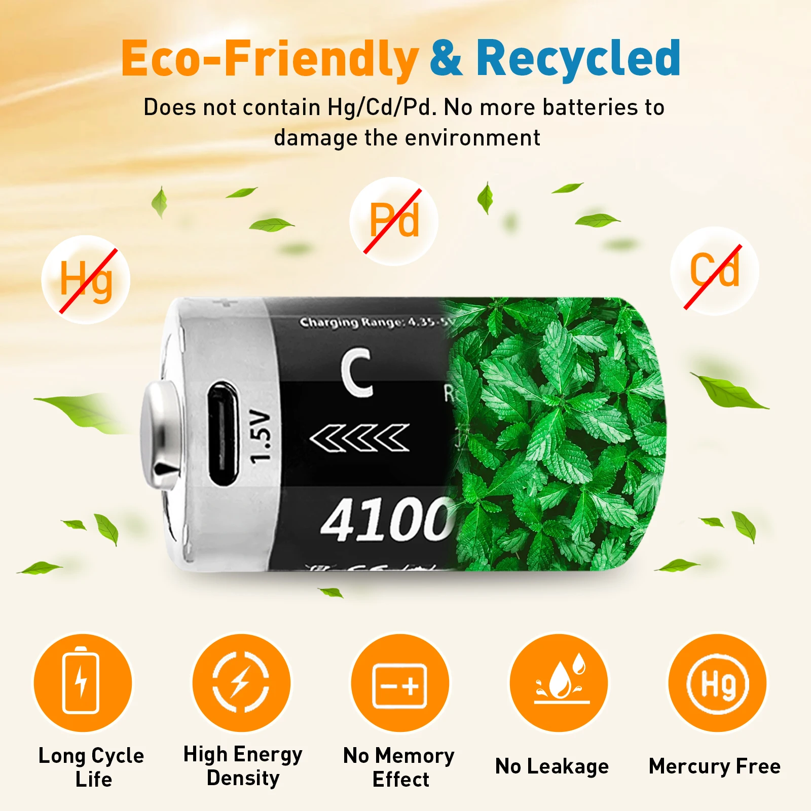 4100mWh large capacity 1.5V C lithium battery for toy home appliances USB rechargeable lithium battery