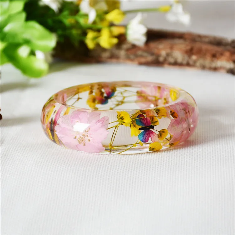Custom logo Resin Real butterfly Real Dried Flower bracelet jewelry