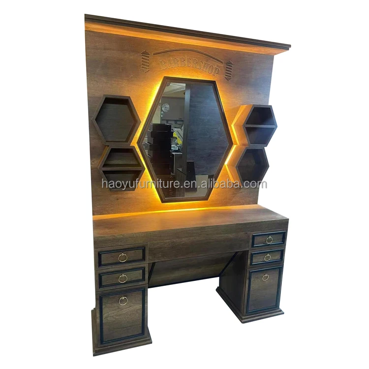 barber station cabinet led mirror wooden hair salon station men barber station