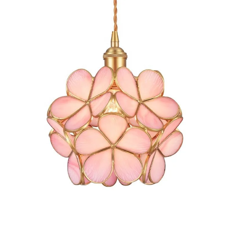 Art deco round small copper pink murano blow glass decorative chandeliers light flower led pendant lamp