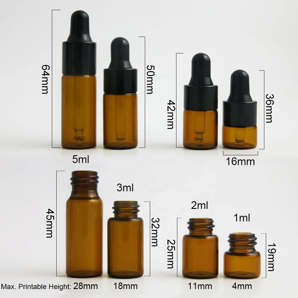 1ml 2ml 3ml 5ml amber clear Portable  Aromatherapy Esstenial Oil Bottle With Eye Dropper Mini Empty Pipette Dropper Glass Vials