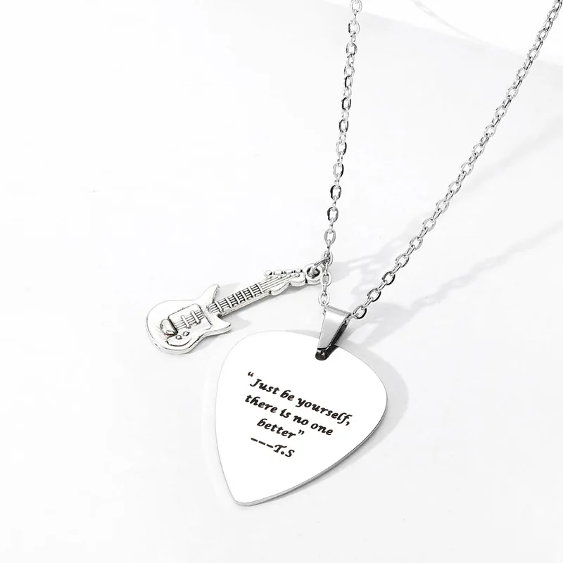Fashion Stainless Steel Microphone Note Pendant Necklace TS Taylor Swiftie Just Be Yourself Inspired Guitar Pick Necklaces Women