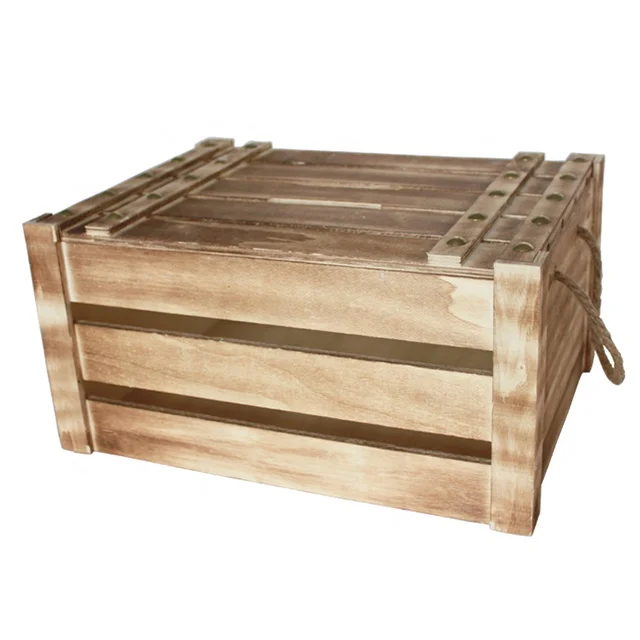 
handmade wooden Product storage bins rectangle basket with lid Vintage customized toy vegetable fruit shipping package crate box 