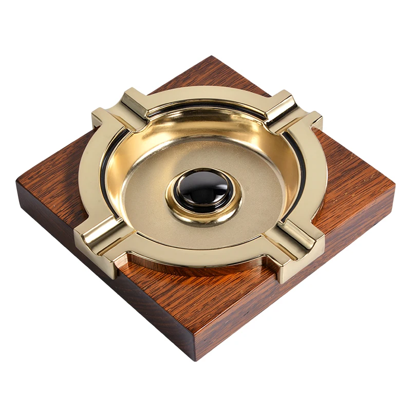 Luxury Solid Wood Cigar Ashtray With Copper 4 Rest Smoking Stand Cigarette Ash Tray