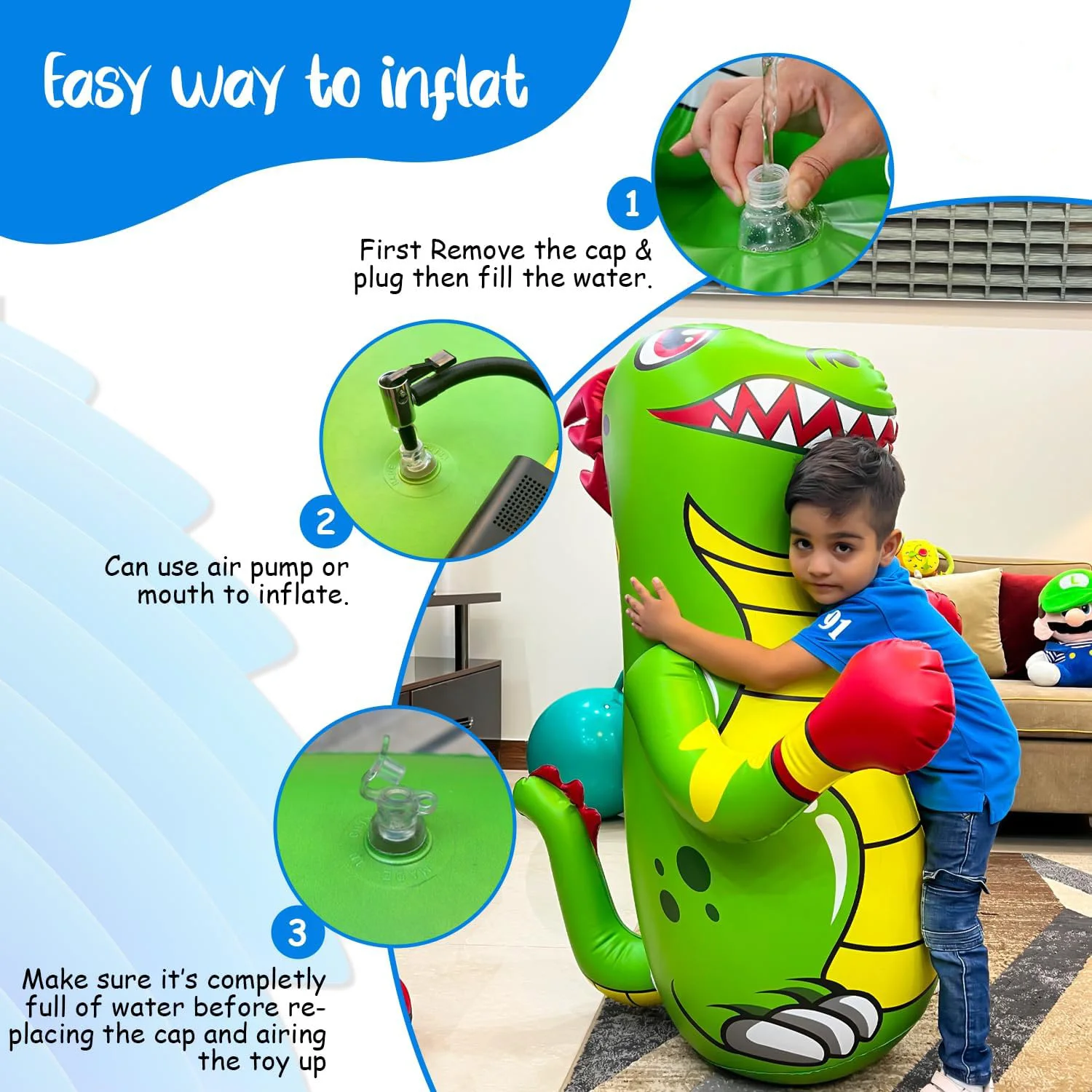 Custom child Dinosaur  Inflatable Punching Bop Bag  with Instant Bounce Back Movement