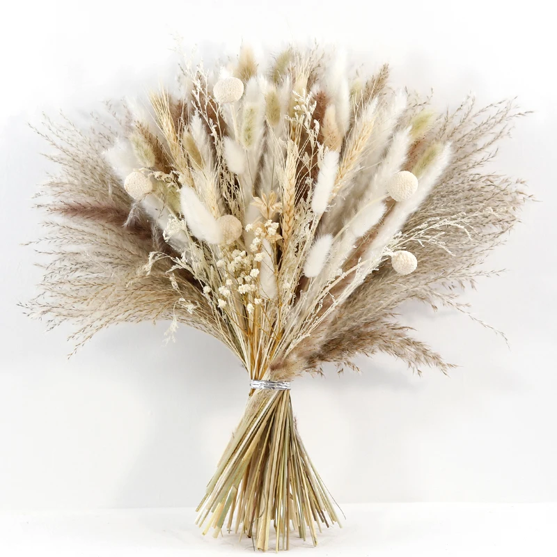 CH-029 reasonable price golden ball lagurus ovatus Rabbitail herb mixed  fluffy feather pampas grass dried flowers bouquet