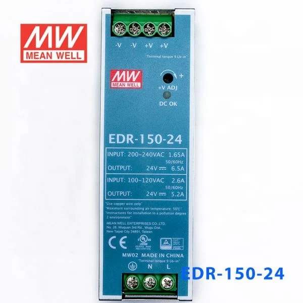  EDR-150-24 150W 24V AC-DC SMPS DIN Rail низкая стоимость импульсный источник питания MEAN