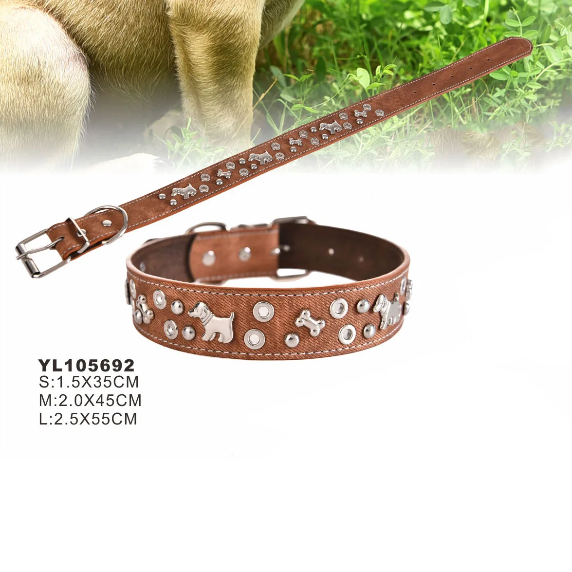 Sparkly Crystal Diamonds Studded Shining Medium Large Leather Pet Stud Dog Collar