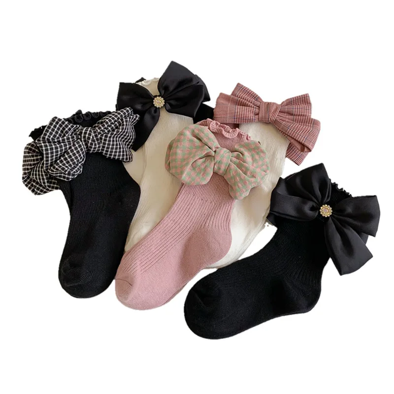 Elegant Princess Style Warm Socks Girl Bow Socks Comfortable Breathable Socks Women Black Bow