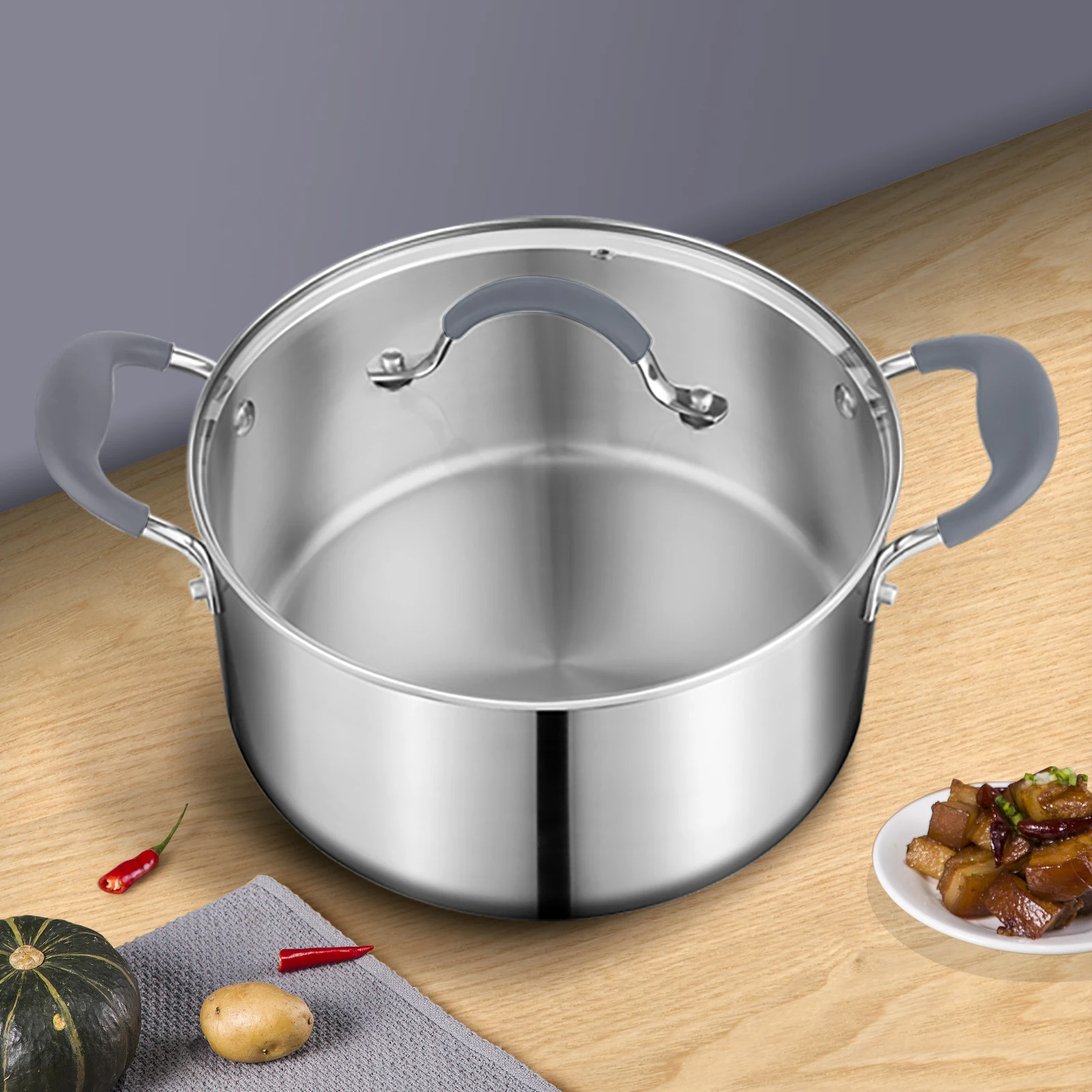 Lennon High-end Luxury Cookware Three-layer Composite Stainless Steel Soup Pot Multi-function 24 cm Soup Pot