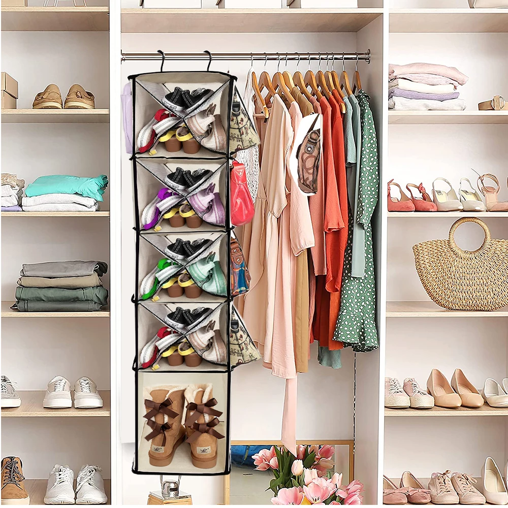 Closet Hanging Organizer Storage  Shelves for Closet 5-Shelf  Side Pockets Height Adjustable Walk or Nursery/Kids/RV/Camper/Dorm