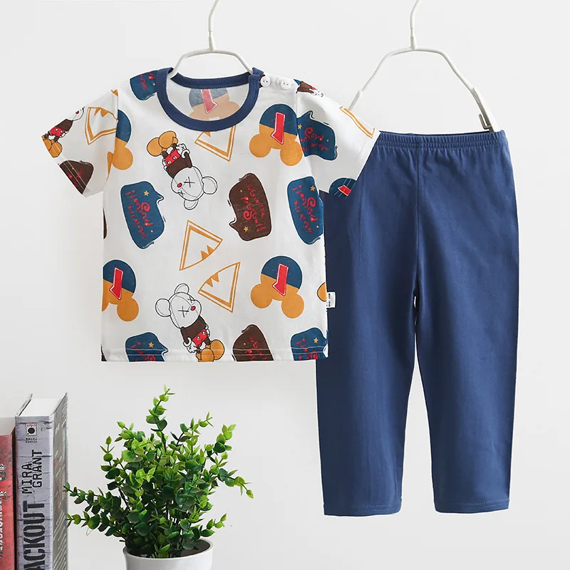 new design baby pajamas short sleeve shirt long pants boys clothing sets cotton cartoon print pajama for kids boys