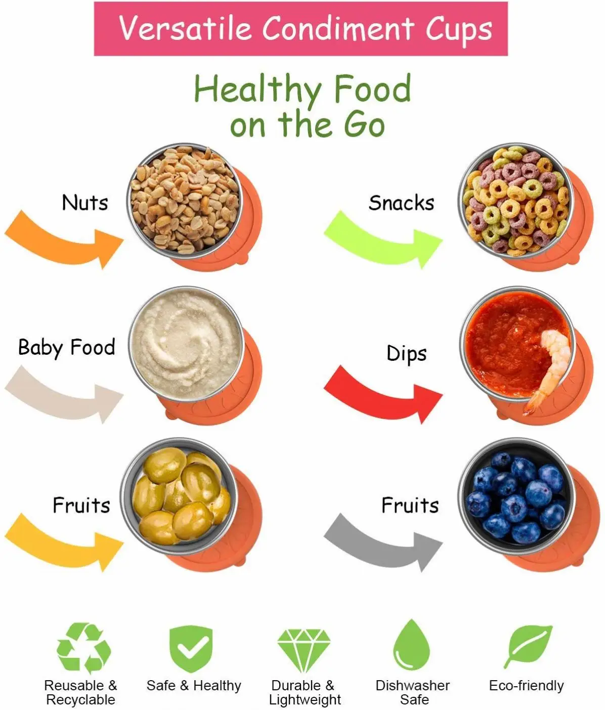 3.4oz Stainless Steel Condiment Containers Food Grade Salad Dressing Containers with Silicone Lids for Snack Desserts, Baby Food