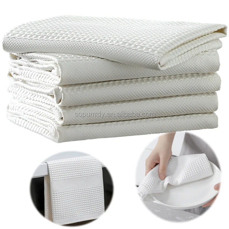 Оптовая продажа высокое качество роскошная вышивка с логотипом на заказ белые кухонные простые вафли из органического хлопка льняные впитывающие чайные