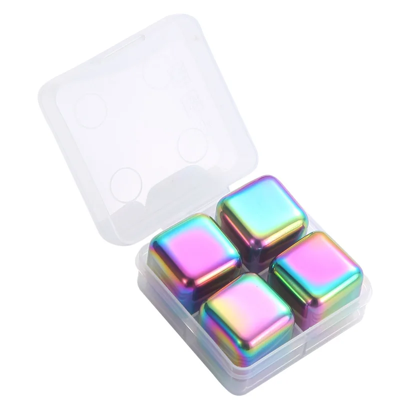 Colorful 304 Stainless Steel Whiskey Stone Ice Cube Reusable Chilling Electroplated Colored Whiskey Stones Shunston Factory