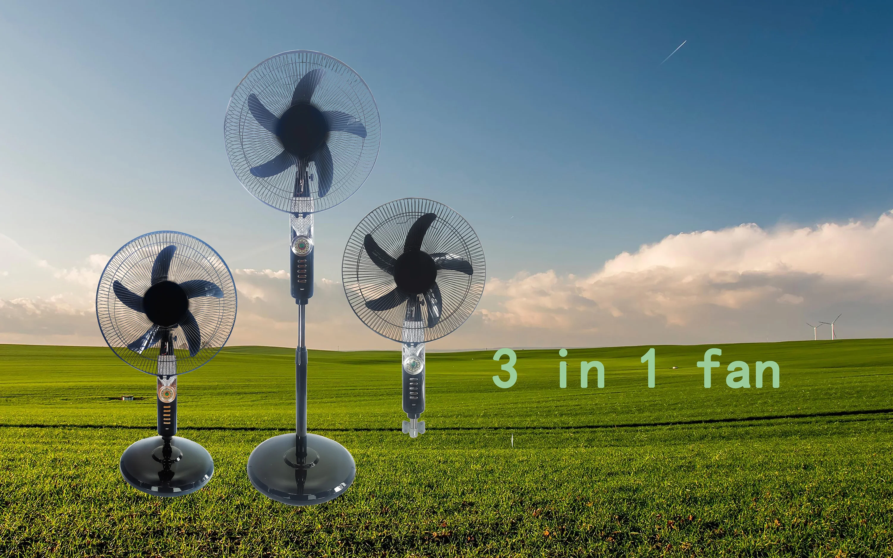 Hot sale DC 12V air cooling portable  fan  3 in 1 fan 16 inch ac/dc fan with led light and USB