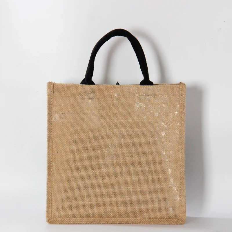 New Wholesale High Quality Recycled Christmas Custom Black Jute Tote Bag Foldable Jute Shopping Bag