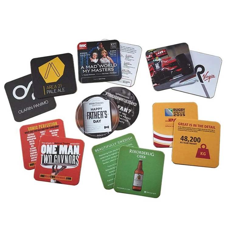 Absorbent Paper Coaster Circle Square Beer Mat Coaster 90MM Printing Corporate Gift Pulp Cardboard Paper Coaster