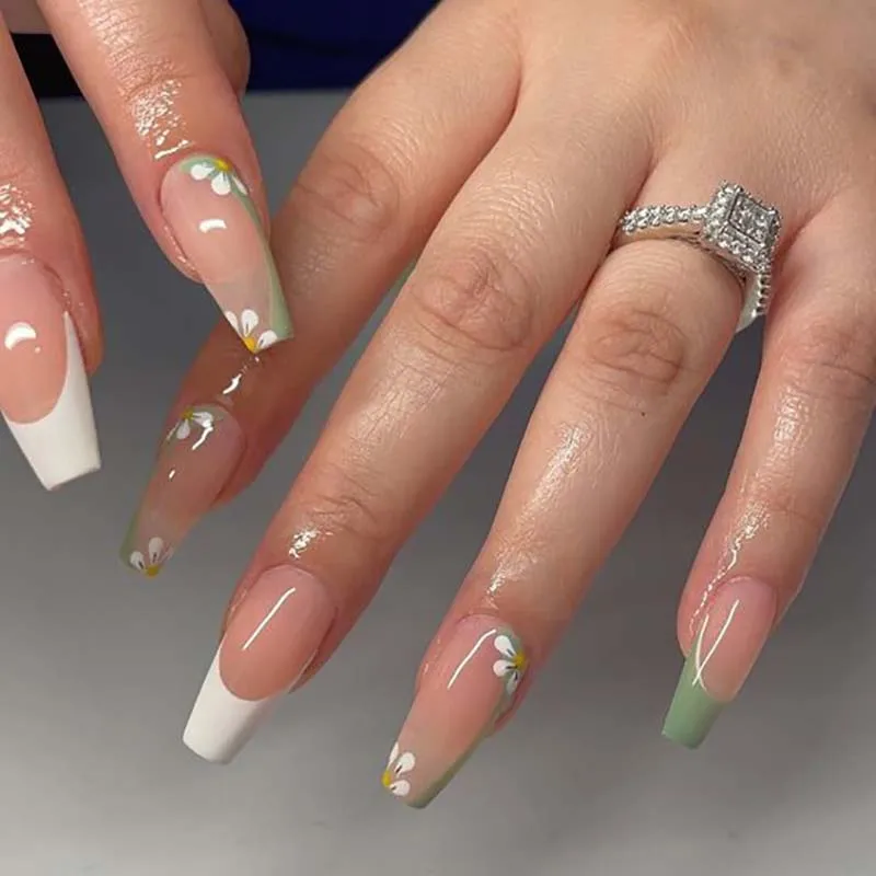 High quality long coffin transparent fake nails press on wholesale acrylic ballerina faux ongles luxury elegant women nails