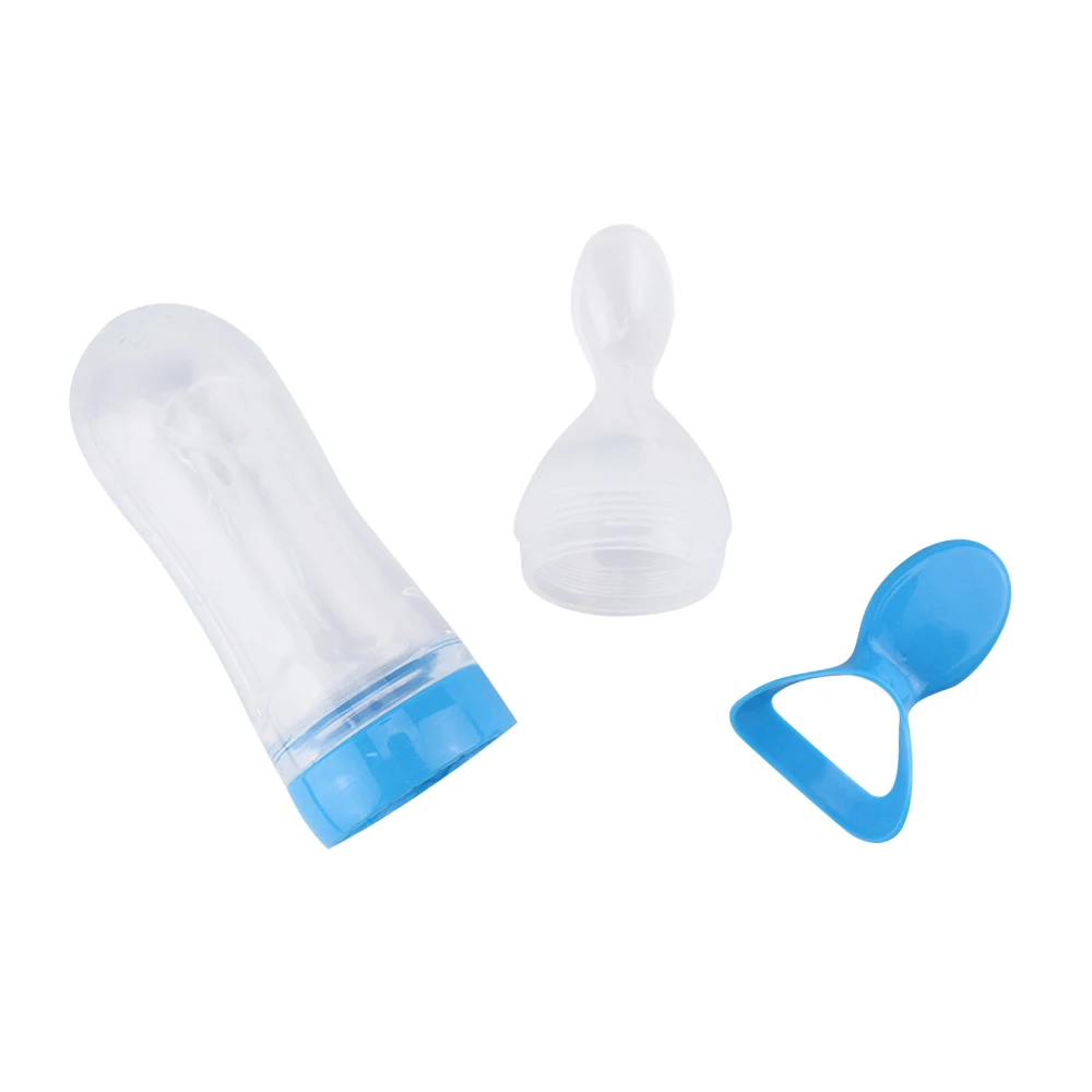 90ml Newborn Toddler Food Supplement Rice Cereal Bottles Infant Baby Milk Feeder Silicone Squeeze Feeding Bottle With Spoon