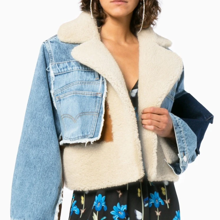 Chaqueta de jean con piel мех с куртка джинсовая пальто для женщин джинсовый наряд плотного денима из овечьей шерсти; Пальто мехом;