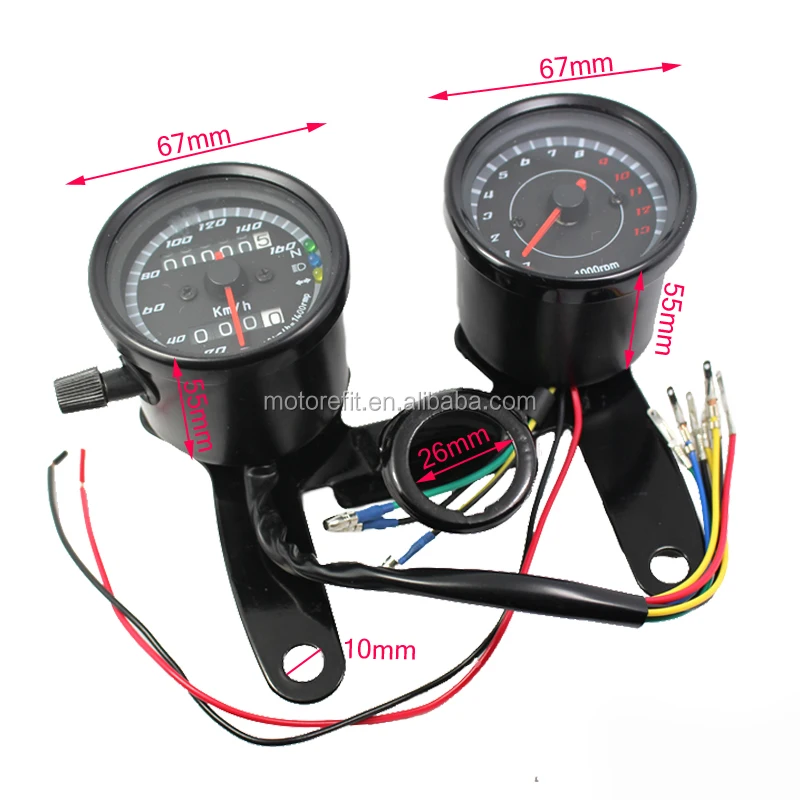 RTS 1Set Black Universal Motorcycle Speedometer Odometer Gauge 0 ~ 160 km/h 13000 rpm LED Backlight tachometer Instrument