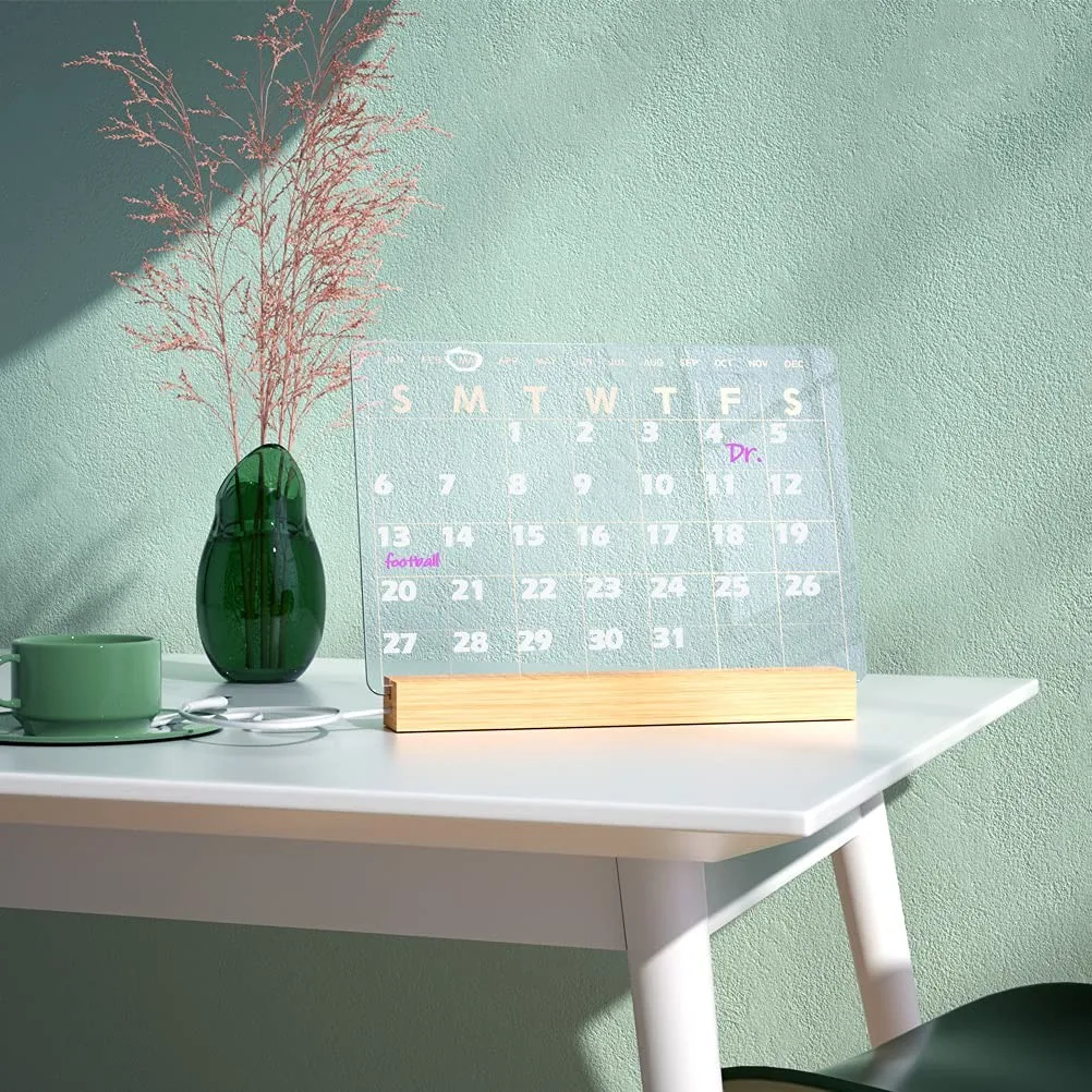 Оптовая продажа, прозрачная светодиодная Массажная доска с подставкой для стола, акриловая Светодиодная настольная доска с ночником и календарем