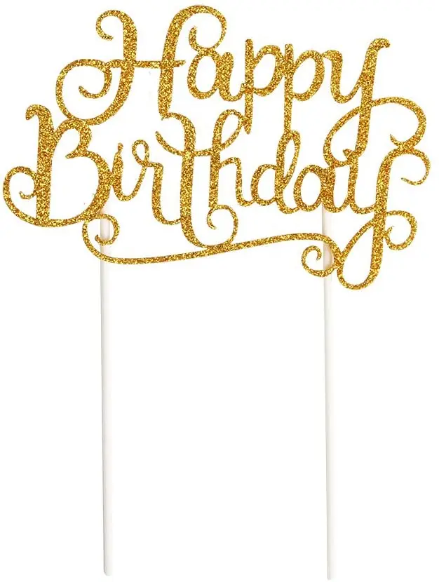 Happy Birthday Cake Toppers Gold Glitter Letters and Love Star Party Decor Decorations Set of