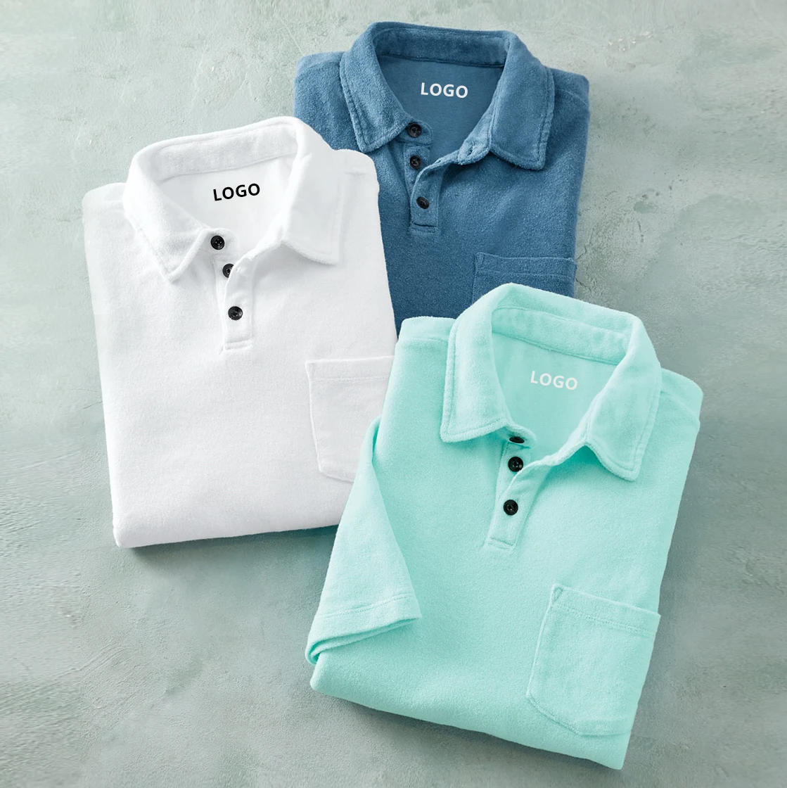 Oem 100% cotton plain french terry cotton t shirt terry cloth fabric polo shirt custom logo