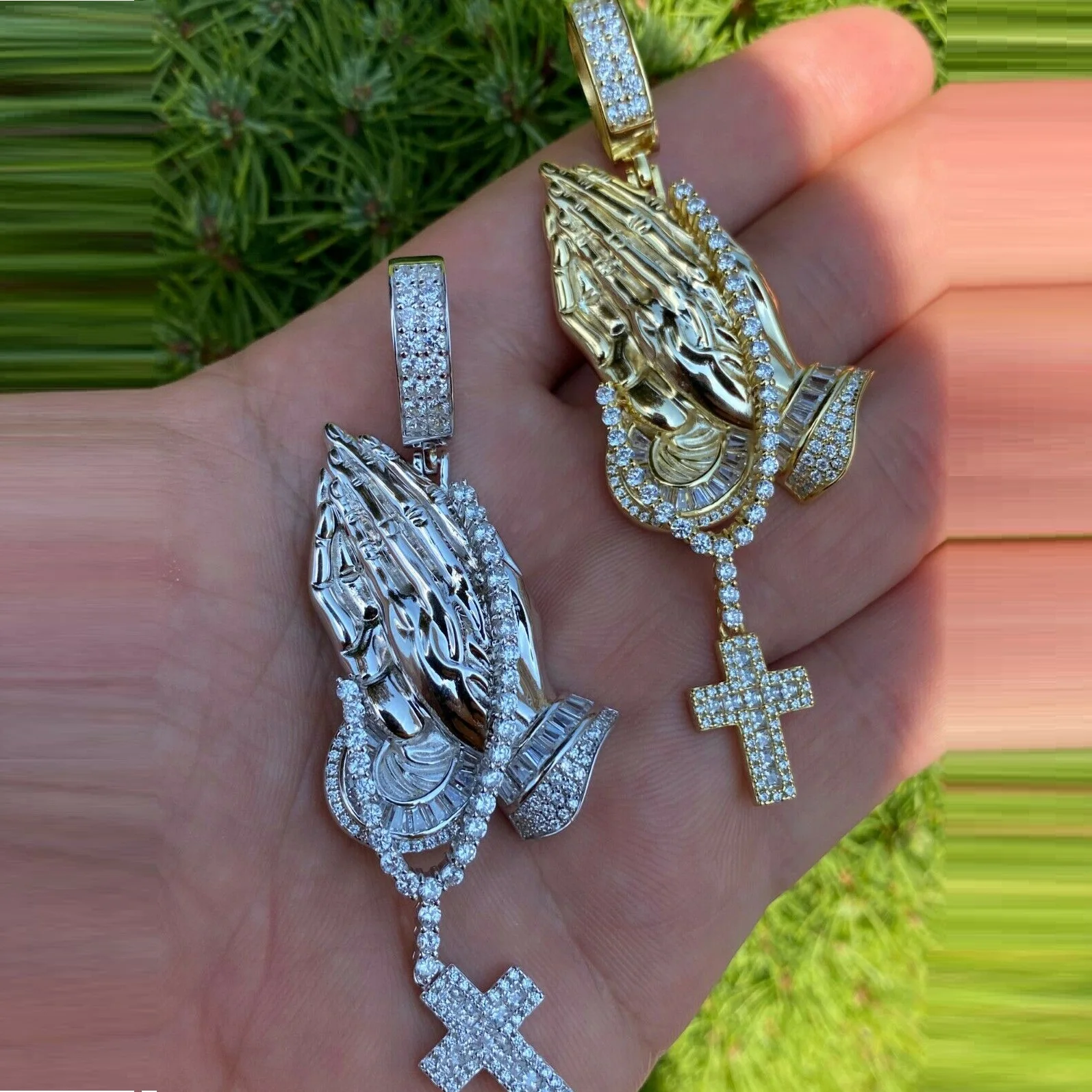 New hip hop rock punk men jewelry micro pave cz Jesus cross charm pray prayer hand pendant