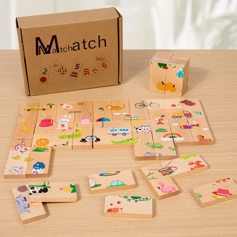 Baby Educational Wooden Domino  Animal Puzzles Block Toys for Kids Birthday Party Favor