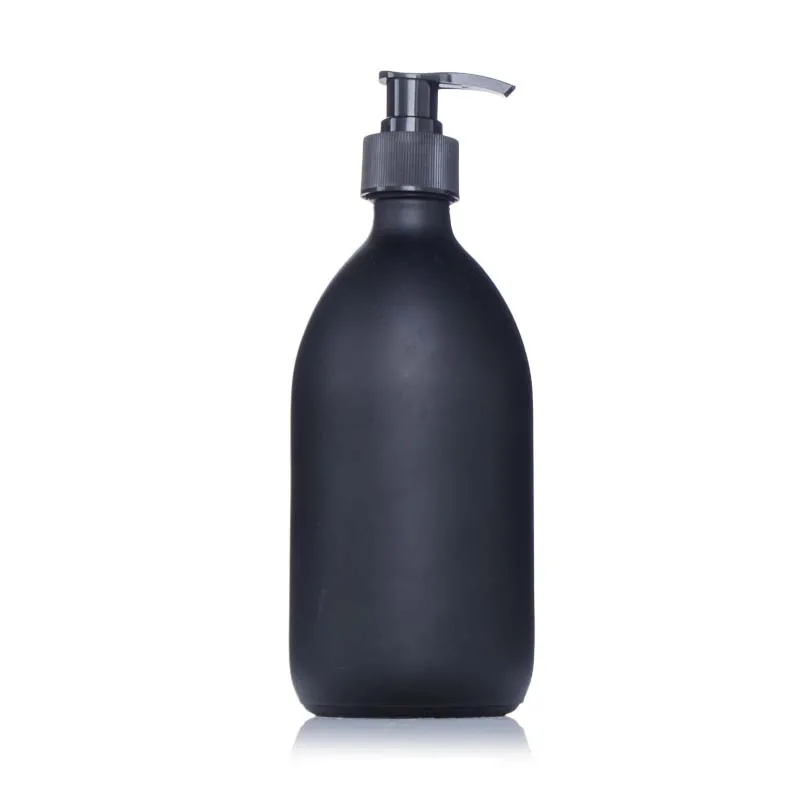 8oz 16oz 500ml Lotion Round Matte Black  Shampoo Glass Bottle with Liquid Soap Dispenser Stainless Steel Pump