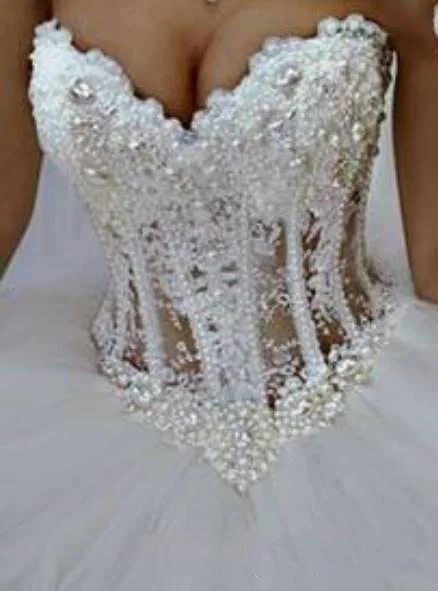 Mumuleo Ball Gown Wedding Dresses Sweetheart Corset See Through Floor Length Princess Bridal Gowns Lace Pearls Wedding Gowns