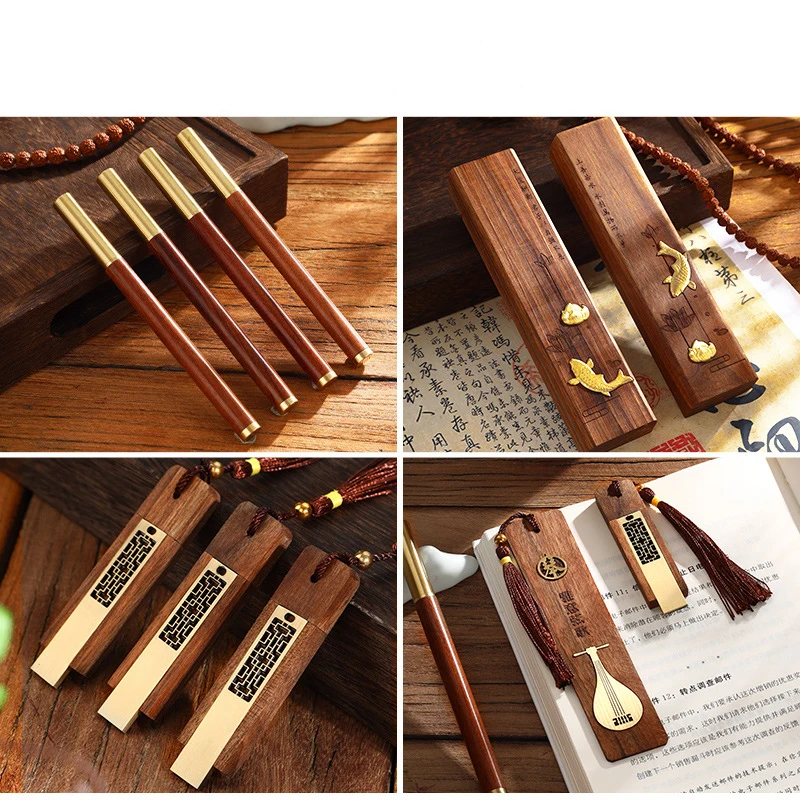 Custom High-grade Wooden Chinese Style Pen Holder Gift Box Business Flash Drive Bookmark Hand Multi-function Gifts Set