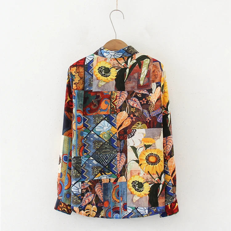 Vintage Women Blouses sunflower oil painting Hawaii shirts 2020 Spring Autumn Long Sleeve Shirt Camisas Tops Mujer blusas