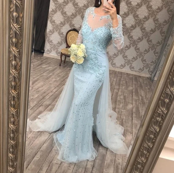 Turkish Elegant Long Sleeve Lady Gowns Evening Dress
