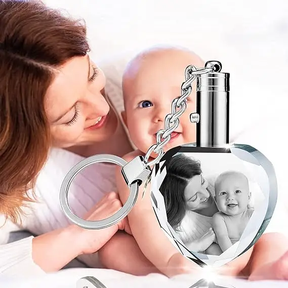 Personalized Custom Crystal Keychain with Picture Photo Customized Engraved Keyring with LED Light