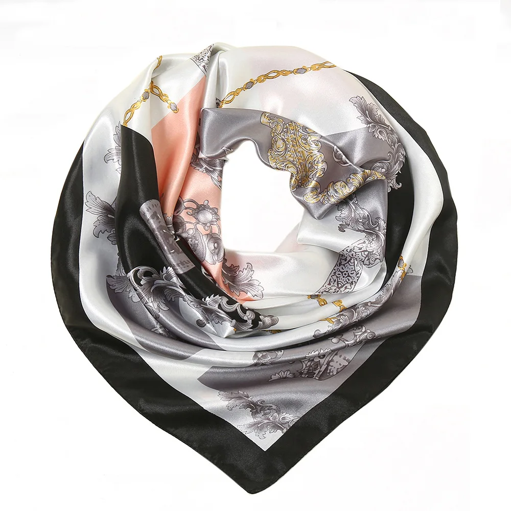 Fashion hot summer plain silk small square sweet high-grade sense chain printed square scarf women